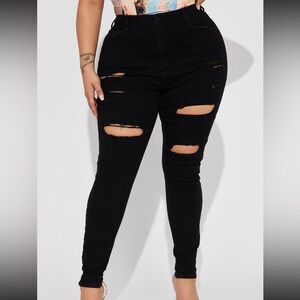 Decker Ripped High Rise Stretch Skinny Jeans - Black